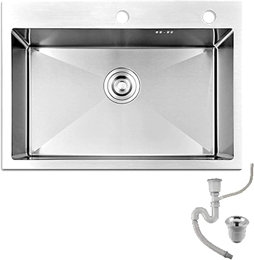 Home Drop-in Sink Single Sink Handmade Basin Single Basin Sink, Large Commercial Kitchen Sinks with Filter, L60 * W45 * H20.5Cm