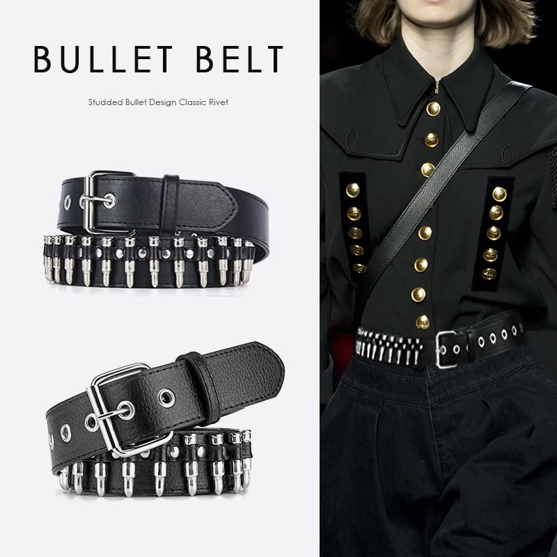 Image of Studded Belt, Metal Punk Rock Rivet Belt with Bright Pyramid Studded for Women Men