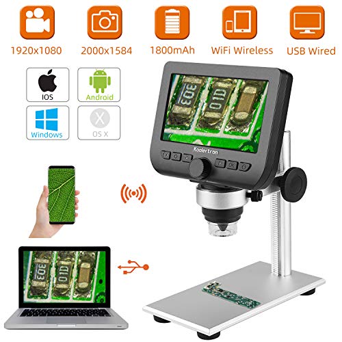 WiFi Wireless LCD Digital USB Microscope with Stand,Koolertron 4.3 Inch 1080P 1000X Magnification