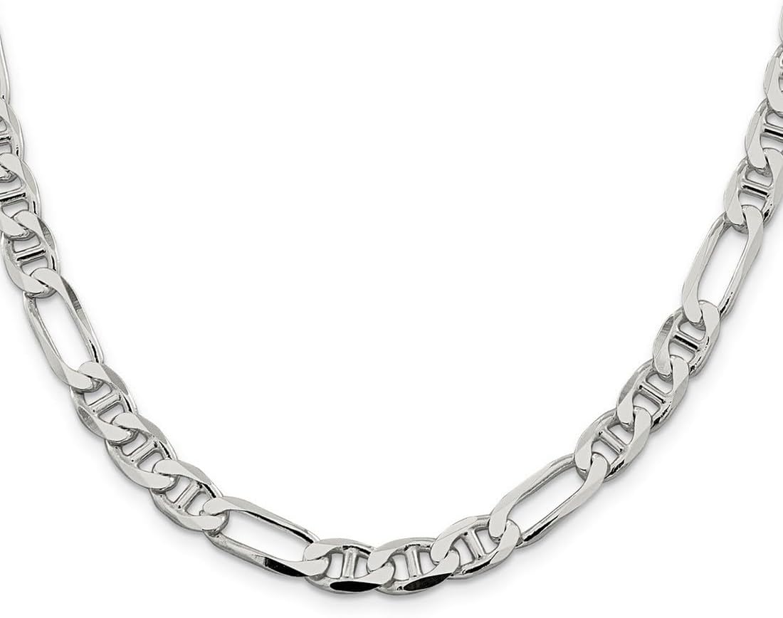 JewelryWeb 925 Sterling Silver 7.5mm Figaro Nautical Ship Mariner Anchor Chain Necklace Chain Necklace for Women and Men