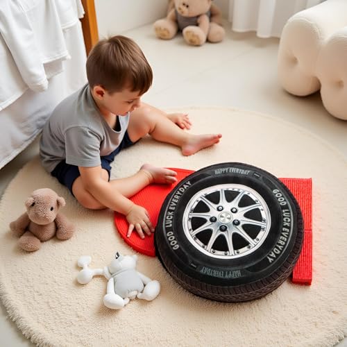 Image of Ryttir 15.7 Inch Big Creative 3D Simulation Wheel Plush Pillow,Soft Car Tire Pillow Wheel Toy Outdoor Cushions for Car Owners,Cuddle Companion for Age 0+(Birthday Gender Neutral Gift)