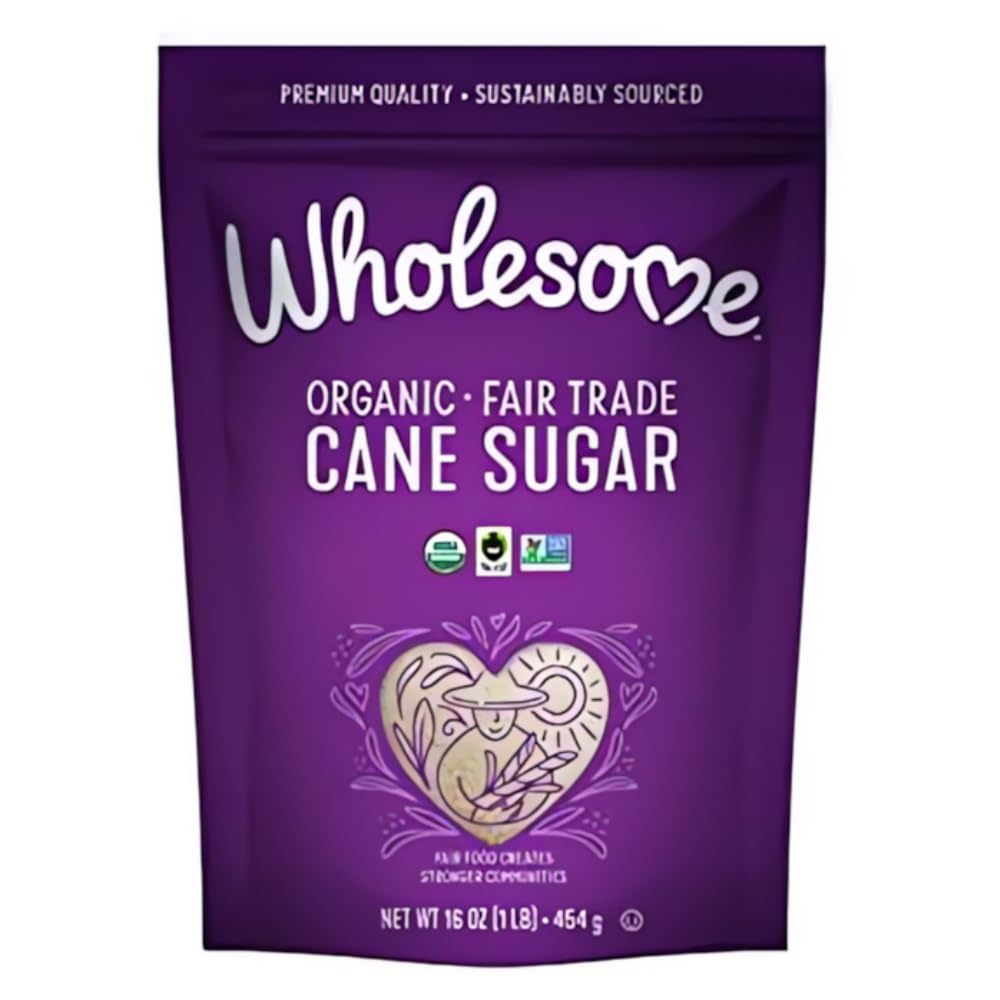 Wholesome Sweeteners 16-Ounce Organic Cane Sugar, Fair Trade, Non GMO, Gluten Free, Pure & Vegan, for Baking and Sweetening, 12 Pack