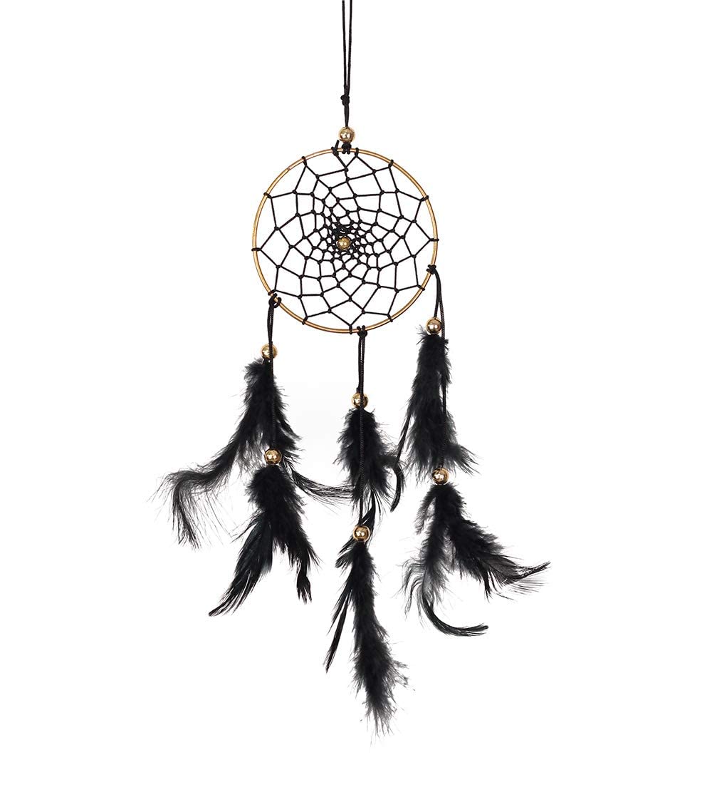 Dream Catcher Dashboard Hanging for Car, Decorative Showpiece for Decoration, for Good Vibes, Postive Energy & Protection - Small/Mini 3 Inch (Golden Black)