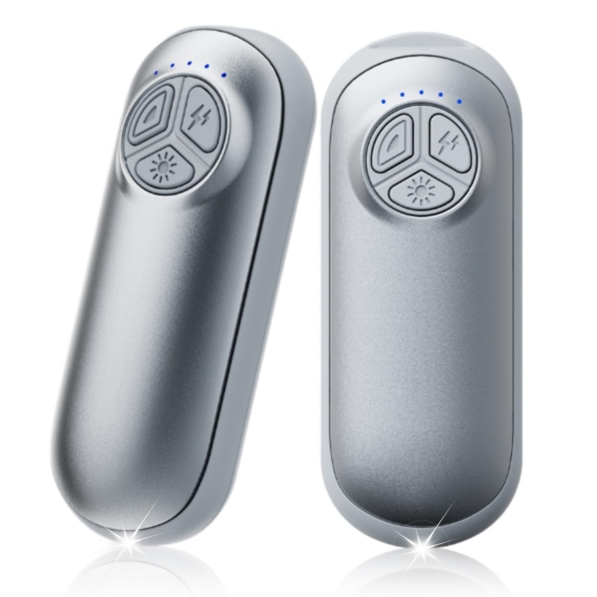 Scaldamani elettrici, confezione da 2 pezzi, indicatore LED e 5 livelli di riscaldamento, riscaldamento 3S alla temperatura massima 55°C, ideale per golf, campeggio, escursioni, sport invernali