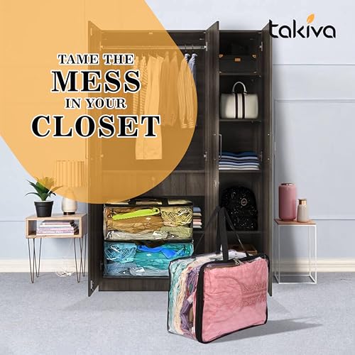 Image of TAKIVA Transparent Multipurpose Storage Bag | Saree Cover Bag with Zip for Storing Clothes, Suits, Undergarments, wedding packing | Wardrobe organising (Large, Pack of 4)