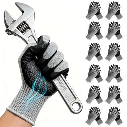 ANDANDA Gants de Travail Homme Enduits de Nitrile, 6 Paires - Antidérapants & Résistants à l'Usure pour Jardinage, Mécanique, Logistique et Assemblage |...