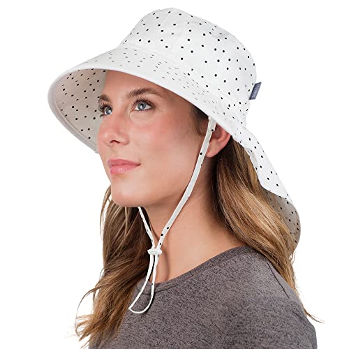 JAN & JUL Ladies Sun-hat with Neck-Flap Wide Brim Chin-Strap (Cotton Adventure: Dots, M)