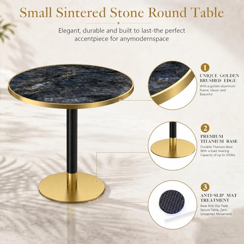 Image of 31.5 inchTulip Table, Sintered Stone Small Round Dining Tables&Metal Edge&Base | Small Modern Circle Dining Table for 2-4 Person ,Bistro Tables for Dining Room /Restaurants /Small Spaces /Marble Starry Sky