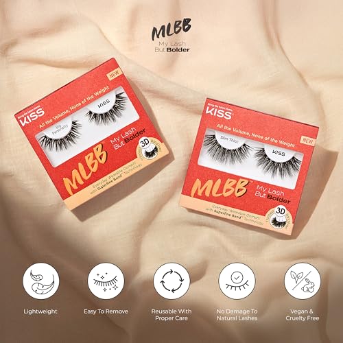 Image of KISS My Lash But Bolder, False Eyelashes, 'Slim Thicc', 16mm, Includes 1 Pair, Easy to Apply, Reusable Lash Clusters