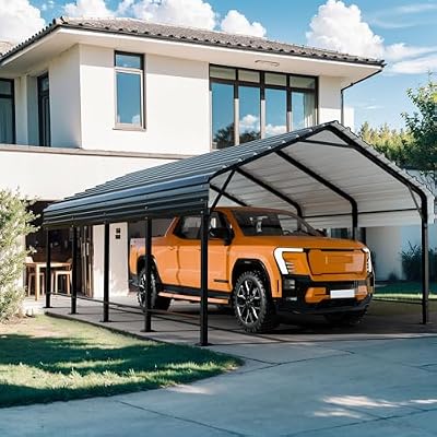Shintenchi Metal Carport, 12x20 FT Heavy Duty Carport Canopy with Enhanced Base and Frame,Outdoor Galvanized Garage Car Port for Cars, Boats,Tractors and Party
