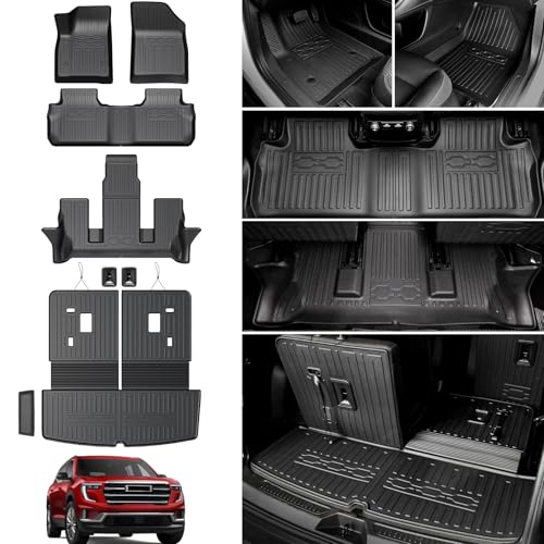 HOUCLEMIC Floor Mats for 2017-2023 GMC Acadia 6 Passenger Captain Chairs All Weather Cargo Mat with Backrest Mat for 2023 GMC Acadia Denali Accessories