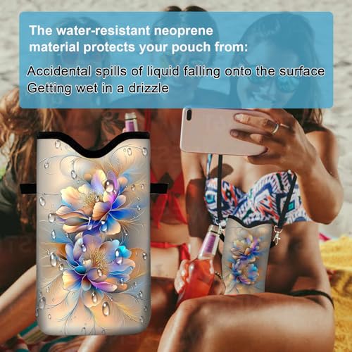 Image of Neoprene Cell Phone Sleeve Pouch Case Bag with Crossbody Strap Neck Lanyard for Women 7.1 X 3.9 in BF Flowers