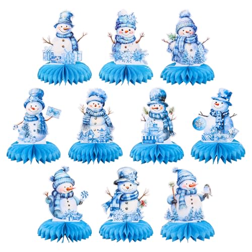 Centres de table de Noël nid d'abeille 3D décoration bonhomme de neige bleu