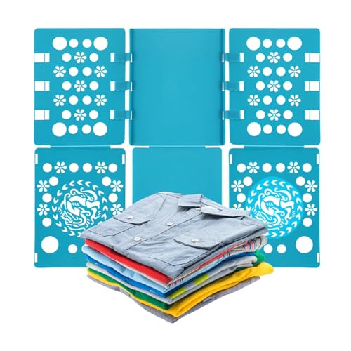 Tabla para Doblar Ropa para Adultos y Niños, Doblador de Camisetas Ajustable, Plegador de Ropa Salvaespacio para Camisetas, Camisas, Pantalones y Toallas, Organizador de Armarios y Cajones, Azul