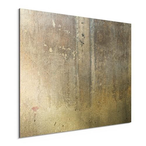 DEQORI Cuadro de aluminio Dibond con textura de yeso agrietado, dorado cepillado con impresión, 80 x 60 cm, compuesto de aluminio, moderno mural para interiores y exteriores, con efecto de imagen