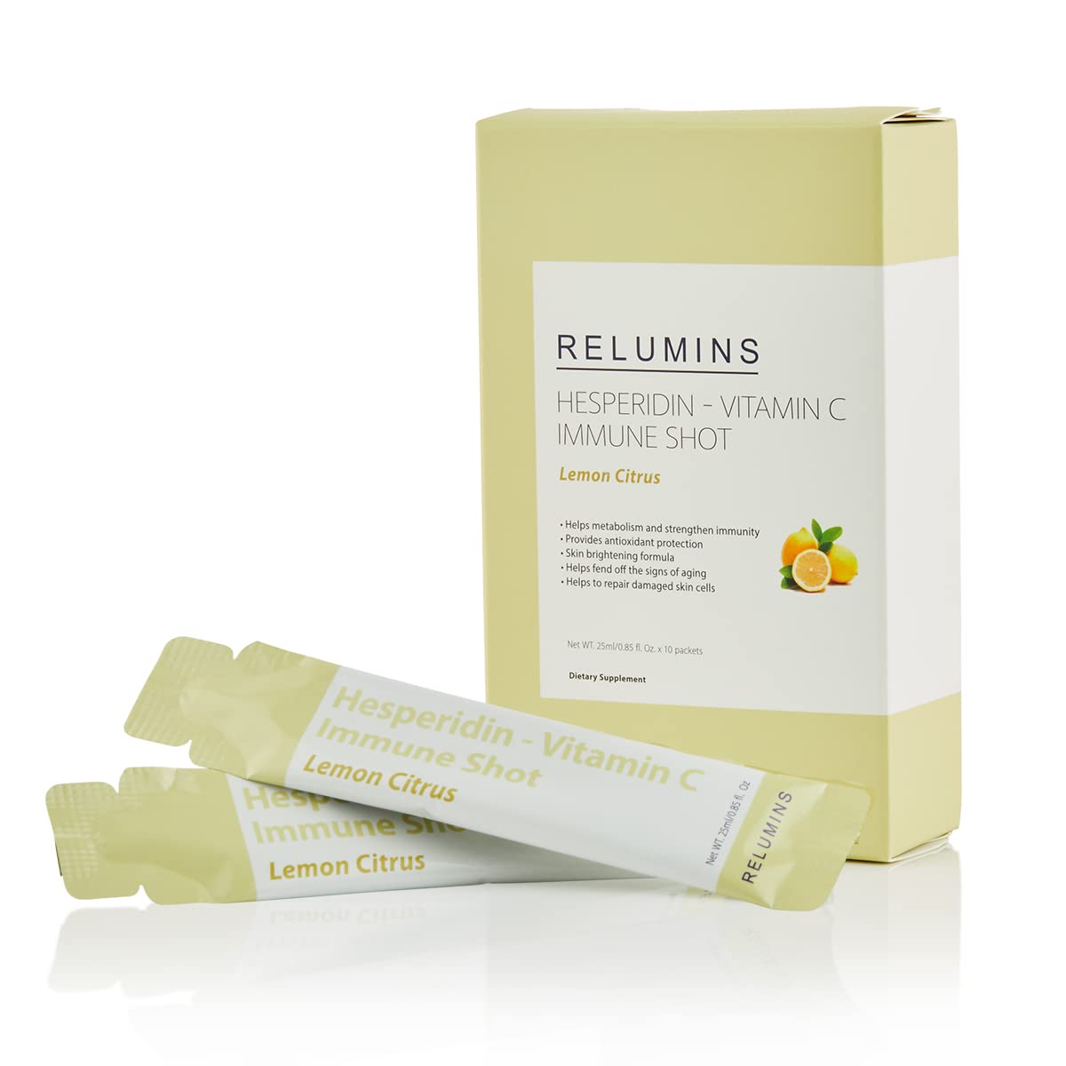 Relumins Vitamin C Shots, Hesperidin Lemon Citrus Vitamin C Packets with Bioflavonoids for Immune Boost & Antioxidant Protection – Daily Immunity Support, 10 Packets (25ml Each)
