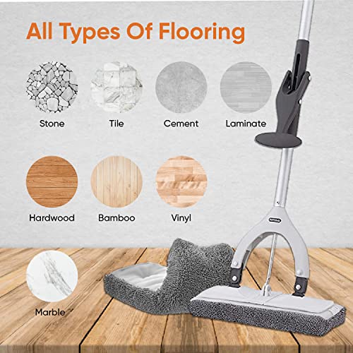 Superio Miracle Microfiber Mop For Hardwood Floors, Tile, Laminate, Walls-Self Wringing Flat Mop Telescopic Handle-Lightweight, Heavy Duty-Grey #TOP7