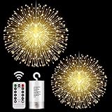 LIGHTNUM 2 Pack Firework Lights Outdoor LED Starburst Lights Battery Operated Copper Wire 8 Mode Dim
