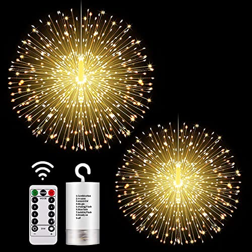 Lightnum 2 Pack Firework Lights Outdoor Led Starburst Lights Battery Operated Copper Wire 8 Mode Dimmable Lights With Romote Control Starburst Christmas Lights For Home, Patio, Indoor (Warm White) #TOP18