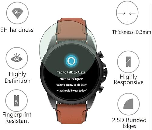 Miniatura 2 de Protector de pantalla para reloj (3+1 unidad) compatible con Fossil Gen 6 de 1.732 pulgadas, película de vidrio templado antiarañazos, cobertura