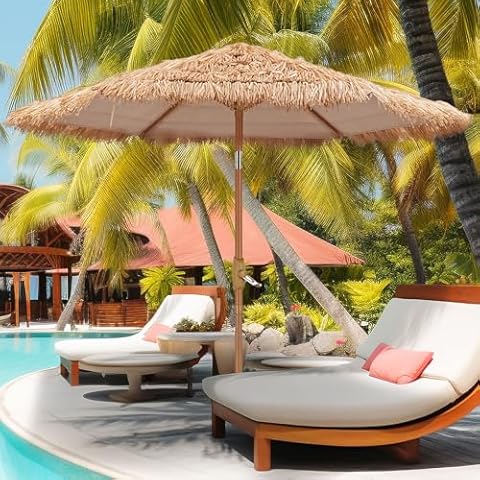 GDY 7.5 ft Thatched Hula Tiki Beach Umbrella Hawaiian Style, UV Protect Thatch Umbrella with Tilt Design, Patio, Pool, Garden, Outdoor Cover