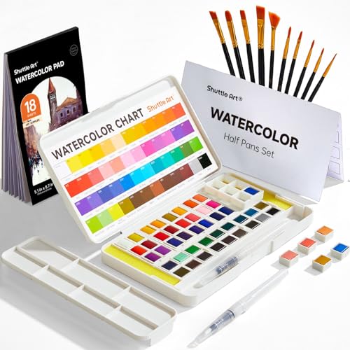 Shuttle Art Aquarellfarben Set, 48 Wasserfarben mit 2 Wasserpinsel, 10...