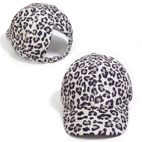 ZXTGBQ Cap Kinder Mädchen 3-8 Jahre, Baseballkappe Leopard, Kinder Pferdeschwanz Baseballkappe, UV-Schutz Schirmmütze Sommermütze Junior Sommerhut Tennis Kappe Sonnenhut Visier UPF 50+