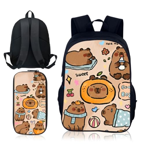 SYTTNUM Mochila escolar infantil, crianças Capybara Schoolbag, Capybara Estojo para lápis, escola de desenhos animados em 3D escolares anime mochila, escola de desenhos animados para crianças