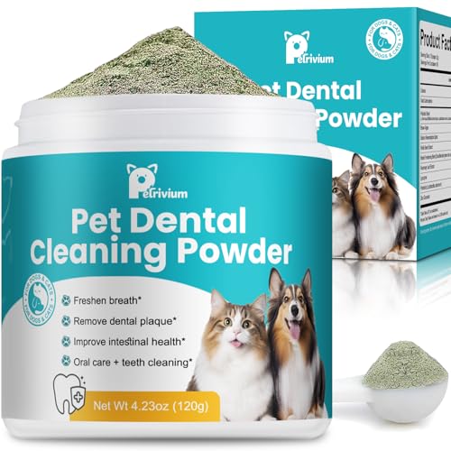 Dog Teeth Cleaning Powder, Dog Dental Powder for Teeth Cleaning and Dog Breath Fresh, Bad Breath Fresher & Tartar Remover with Enzyme, Probiotics. Plaque Off Pet Tooth Cleaning 120 Grams 60 Servings