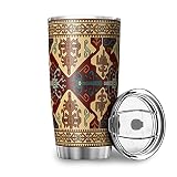 Isolierter Kaffeebecher im Ethno-Stil, mit Deckel, Edelstahl, modernes Design, Weiß, 590 ml
