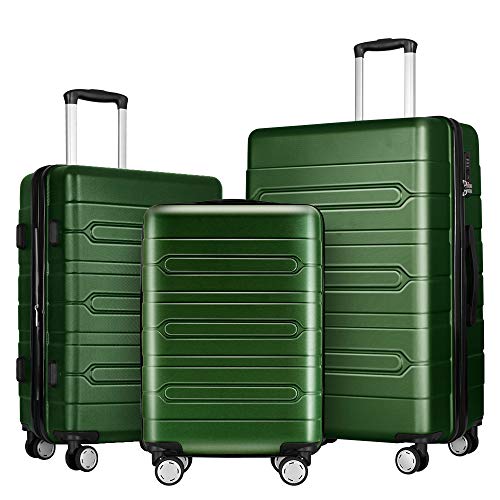 FOCHIER 3 PCS Juegos de Equipaje Maleta Ligera y Dura con Cerradura TSA 360u00b0 Ruedas giratorias,Verde