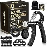 roygra Grip Strength Trainer, Forearm Workout, Hand & Finger Exerciser - 5 Pack (Black)