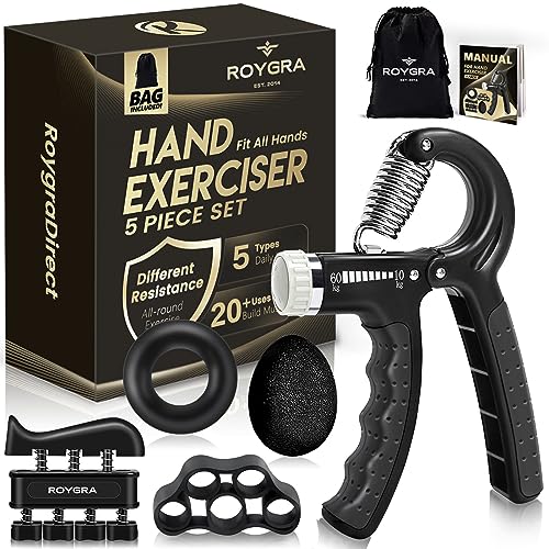 Roygra Grip Strength Trainer, Forearm Workout, Hand & Finger Exerciser - 5 Pack (Black) #TOP27