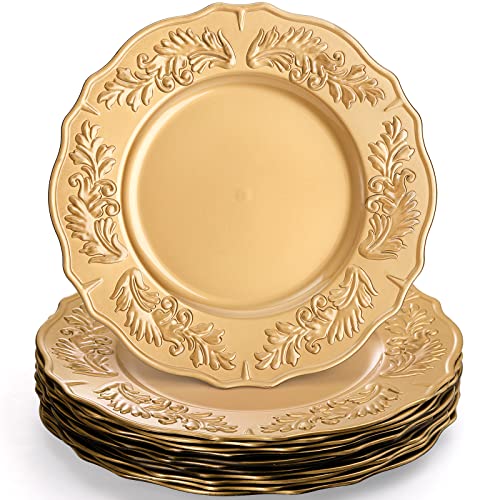 Hiceeden Set Of 12 Gold Charger Plates, 12.8" Floral Rimmed Plastic Chargers For Dinner Plate, Decorative Table Charger Service Plates For Table Setting, Party, Weddings, Event #TOP23