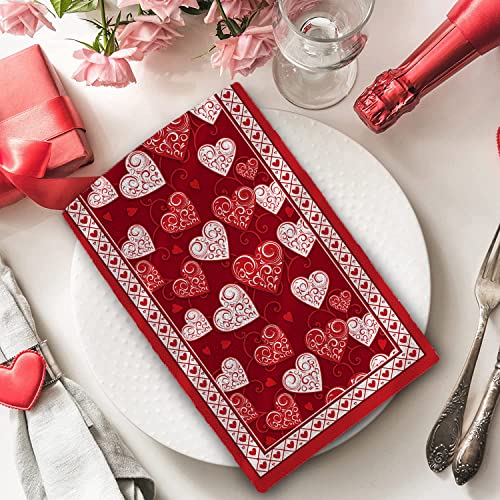 Beisseid Valentines Kitchen Towels, Red And White Love Heart Dish Cloth Fingertip Bath Towels Cloth Romantic Hand Drying Soft Cotton Tea Towel Set, 18X28In 2Pcs, 2-Pack #TOP2