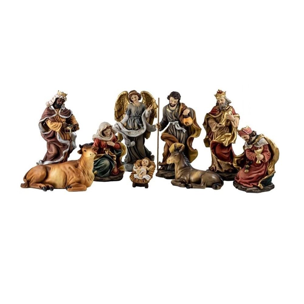 Nacimiento Misterio Navidad 9 Piezas 20 cm. Belén clásico Figura Resina Sagrada Familia Reyes Magos