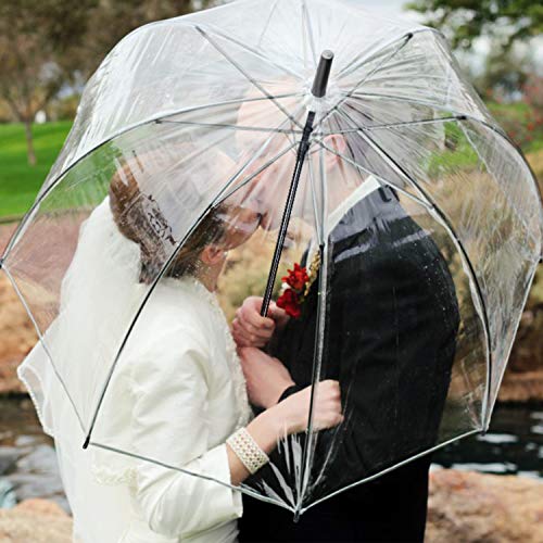 Wasing 10 Pack 46 Inch Clear Bubble Umbrellas Wedding Style Large Canopy Transparent Stick Umbrellas Auto Open Windproof With Black European J Hook Handle Outdoor Umbrella For Adult #TOP5