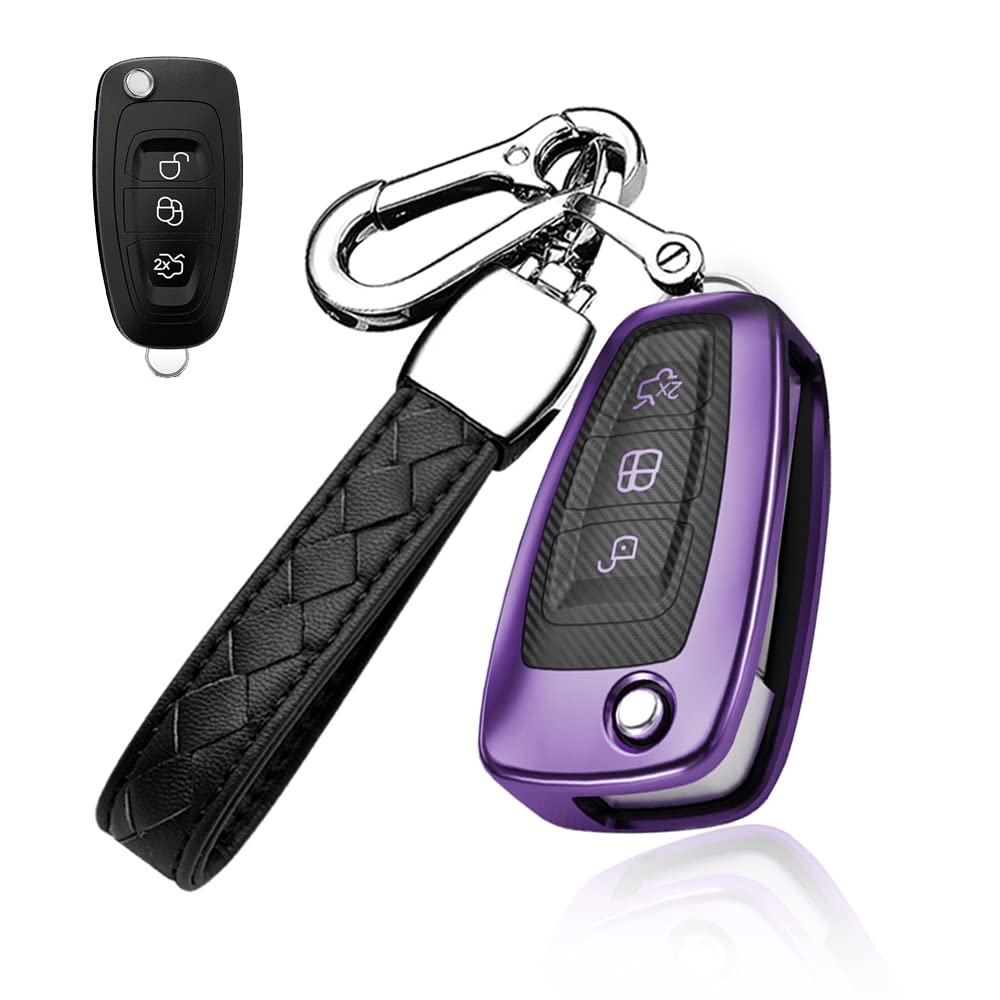 HIBEYO Schlüsselhülle Für Ford - Leder & Aluminium Etui Für Focus, Fiesta, Kuga & Mehr