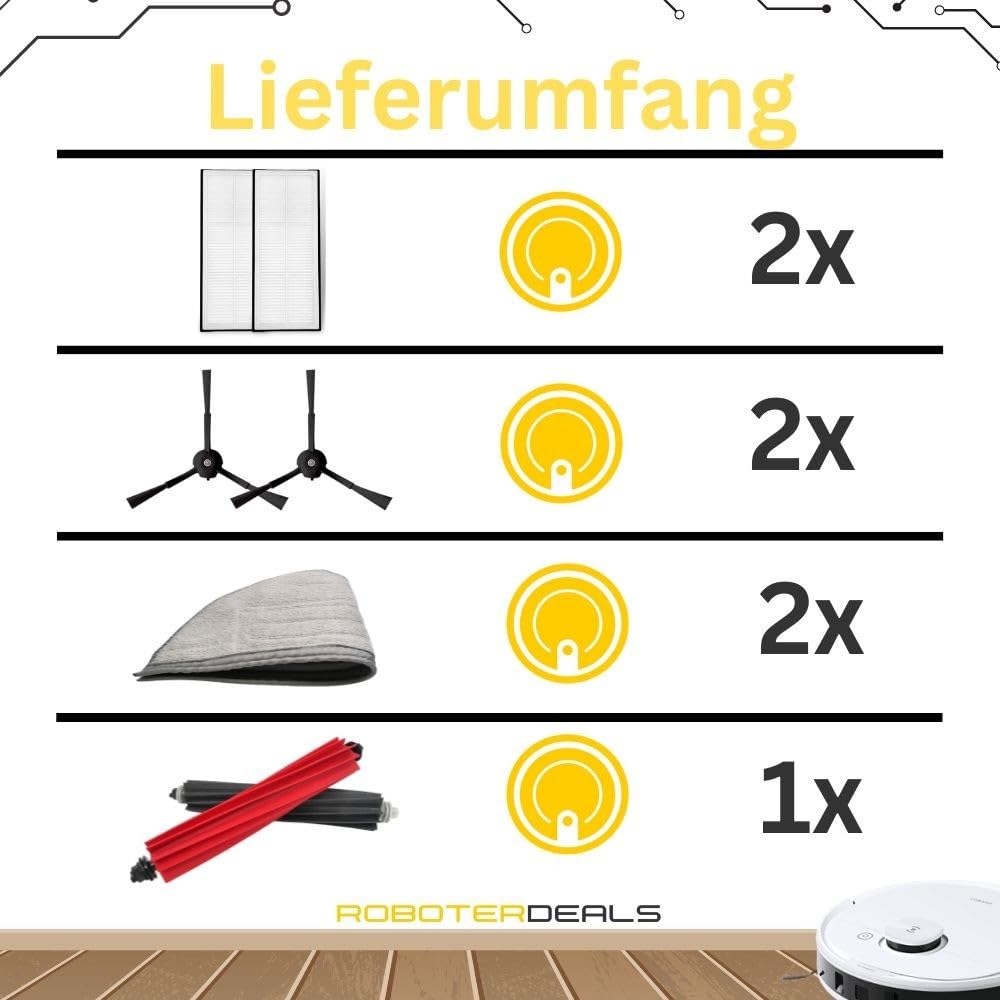 Zubehör Set, Ersatzteile Kit für Roborock S8 Pro Ultra (2X Seitenbürste, 2X Hauptbürste, 2X Filter, 2X Pad)