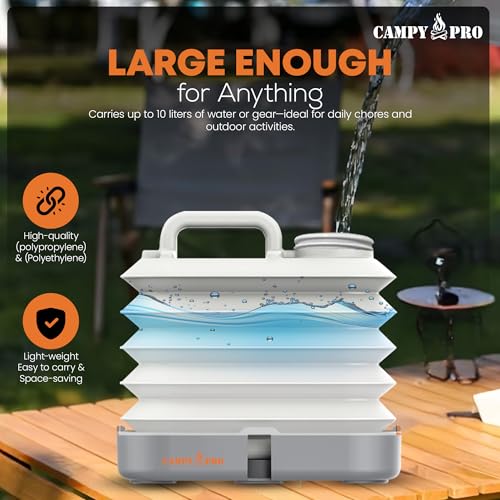 Pack de 2 Tanques de Agua Plegables Campy Pro 2.6 Galones (10 L) - Recipientes Portátiles de Polietileno Libre de BPA para Camping, RV y Emergencias miniatura 6