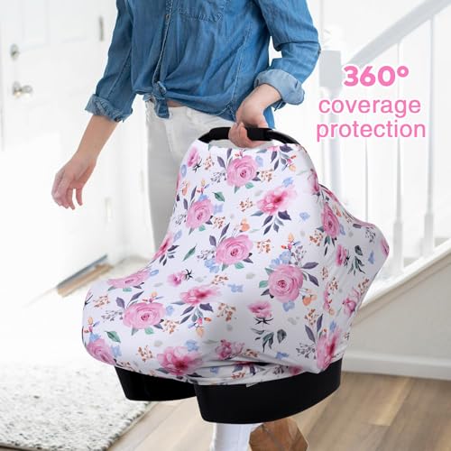 Image of Rquite All-in-1 Car Seat Cover Baby, Carseat Covers for Girl Boy, Stretchy Soft Infant Car Seat Cover, Multi-use Baby Carrier Cover, Car Seat Canopy, Stroller Sun Shade, Nursing Breastfeeding Cover
