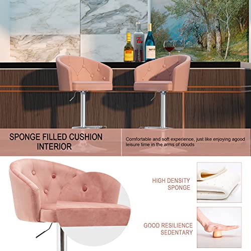 Givenusmyf Pink Bar Stools Set 2 Swivel Adjustable Counter Height Bar Stool Kitchen Chair For Kitchen Island Pink Chair, Comfortable Velvet Bar Stool With Footrest Back,And Arm Support… #TOP4