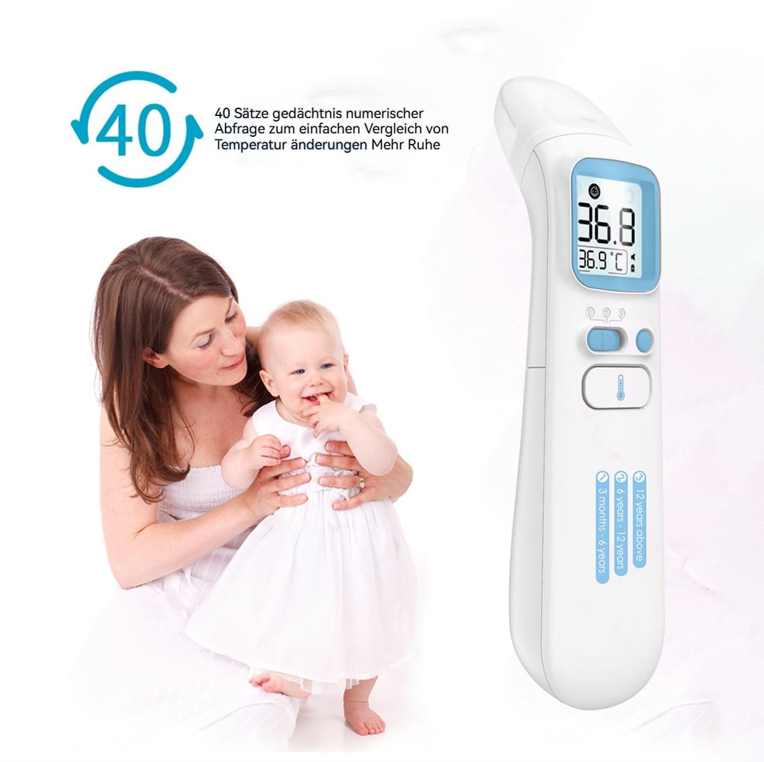 Berührungsloses Infrarot-Fieberthermometer für Stirn & Ohr – 1 Sek. schnelle, präzise Messung ohne Kontakt – hygienisch & zuverlässig – für Babys, Kinder & Erwachsene – ideal für Nacht & Reise