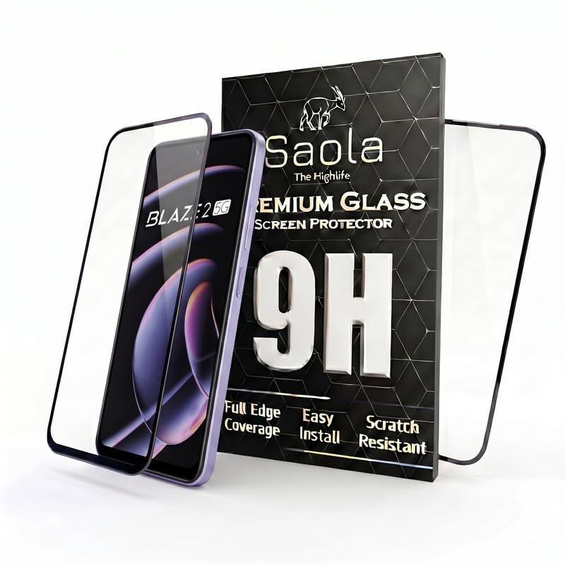 Image of Saola HD Clear Tempered Glass for Lava Blaze 2 5G | High Strength 9H Protection, Smooth Touch, Full Coverage Screen Guard, 2-Step Installation Kit | Quick & Easy Application (Pack of 2)
