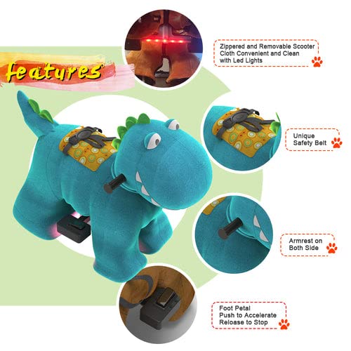 HOVER HEART Electric Animal Ride On Toy, 6V Powered Dinosaur Ride-on with Wheels, Led Lights, Safety Belt, A Great Gift Choice for Kid - Thumbnail 3