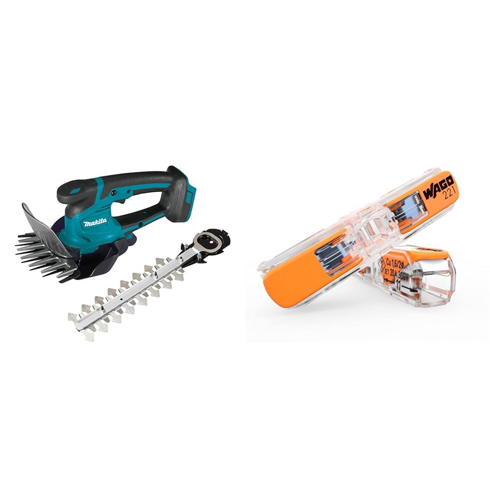 Makita DUM604ZX Akku-Grasschere 18V (ohne Akku, ohne Ladegerät) & WAGO Klemme, 2-Leiter, 4 mm², Durchgangsverbinder mit Hebel, Transparent, 221-2411 (60 Stück)