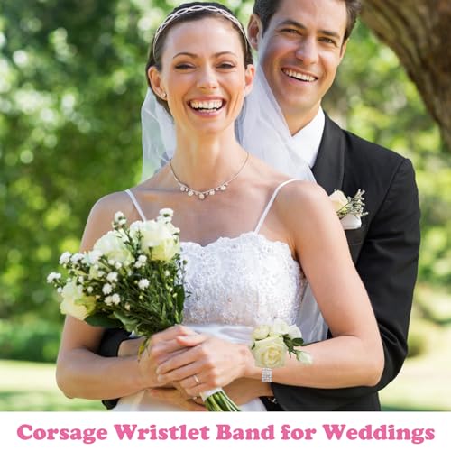 CrazyPiercing 6Pieces Wrist Corsage Supplies Elastic Pearl Wrist Bands Corsage Corsage Bracelet Wrist Bands DIY Wedding Wristband Pearl Wristband Corsage Accessory for Bridal Party Prom4