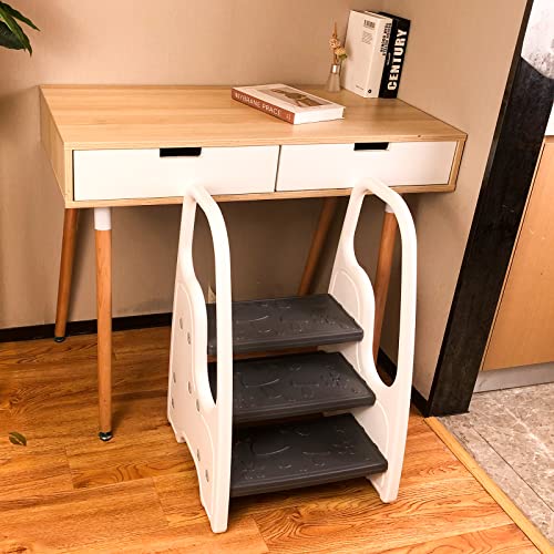 Image of 3 Step Stool for Toddler,Kids Three Step Stool for Bathroom Sink or Kitchen Counter Standing Tower, Children Step Up Learning Helper with Safety Handles and Non-Slip Pads,Pink