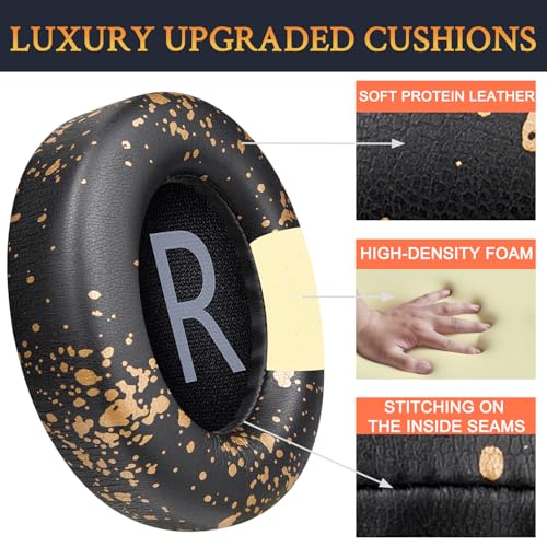 Image of SOULWIT Protein Leather Replacement Earpads for Bose 700 (NC700) Wireless Headphones, Ear Pads Cushions with Softer Protein Leather, High-Density Noise Cancelling Foam, Added Thickness - Black Gold
