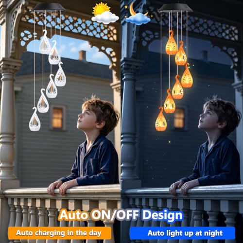 Image of Toodour Solar Wind Chime, Flame Wind Chimes Karez, LED Decorative Mobile, Gifts for Mom Grandma, Waterproof Outdoor Decorative Lights for Garden, Patio, Yard, Window Decor(Warm White)